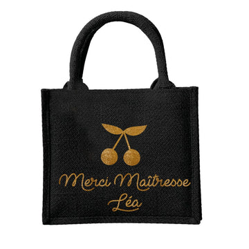 Petit Sac en toile de jute Cadeau noir, Maîtresse personnalisé